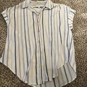 New Directions Cream and Blue Striped Blouse